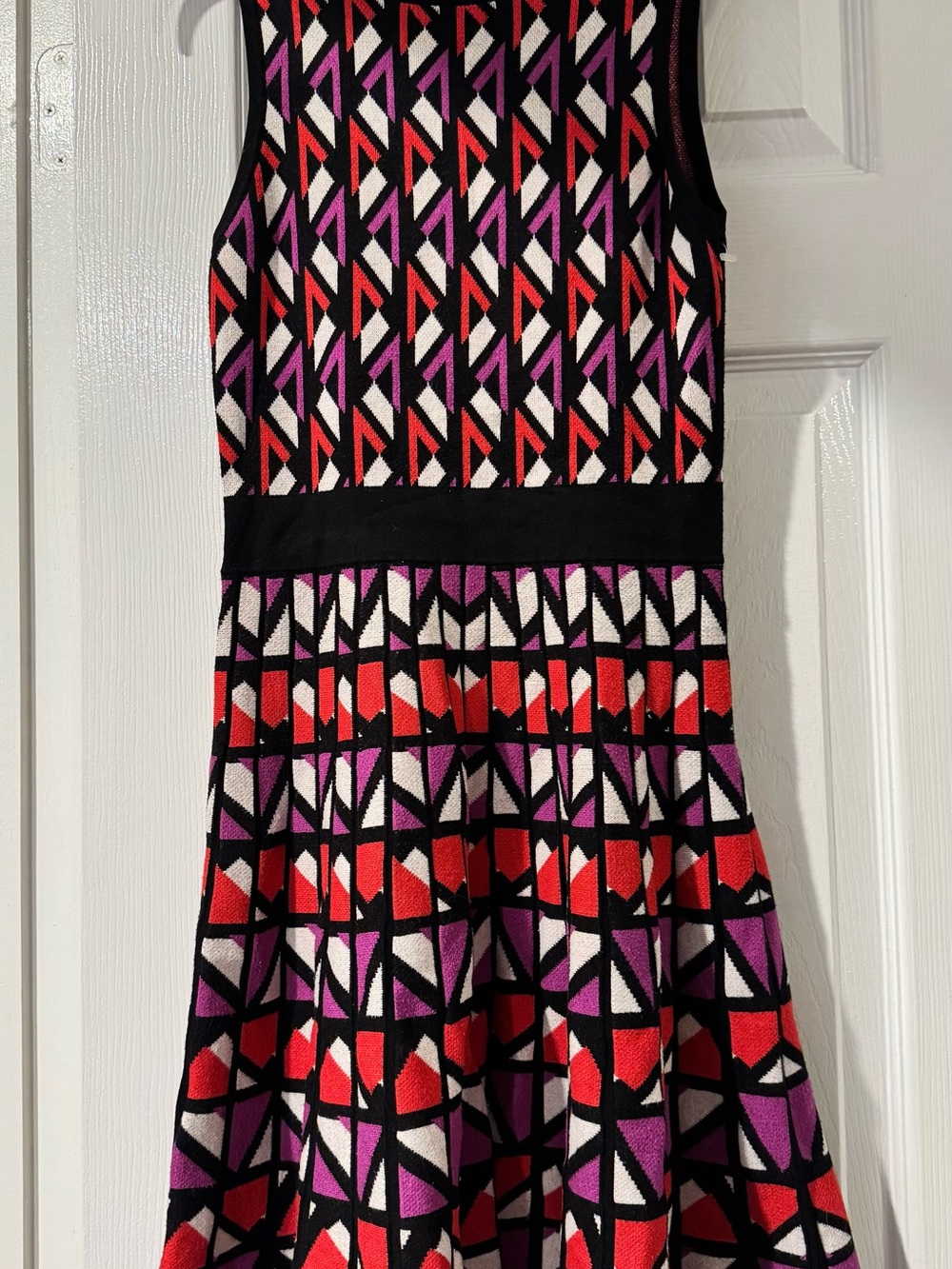 Karen Millen Red, Purple & White Geometric Knit Dress